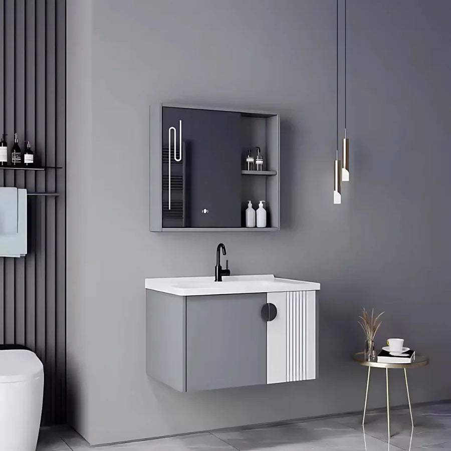 Set Mobilier pentru Baie MYKONOS, 80x40cm, 2 Piese, Gri si Alb