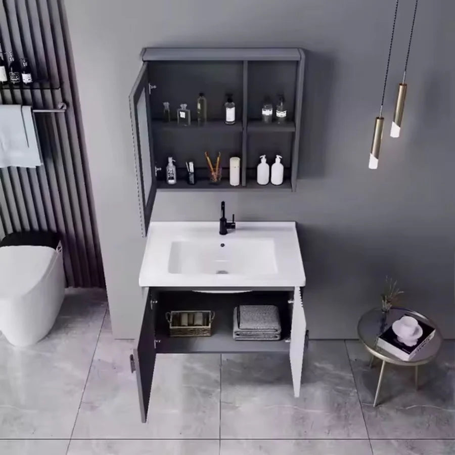 Set Mobilier pentru Baie MYKONOS, 80x40cm, 2 Piese, Gri si Alb