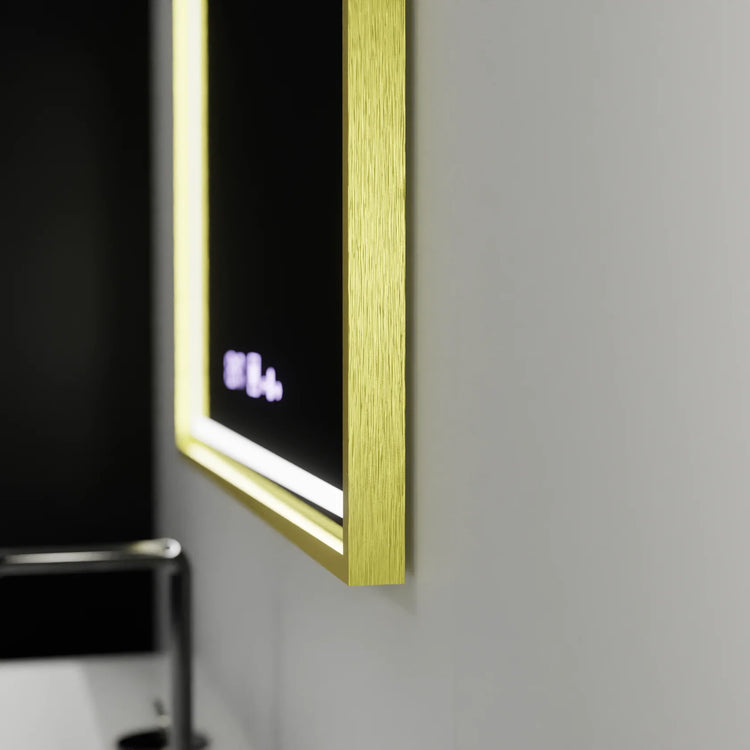 Oglinda LED Rectangulara, 80x60cm, Verite Royale Gold MotionGlow Marcello, Sistem Dezaburire, Ceas & Termometru, Dimabila