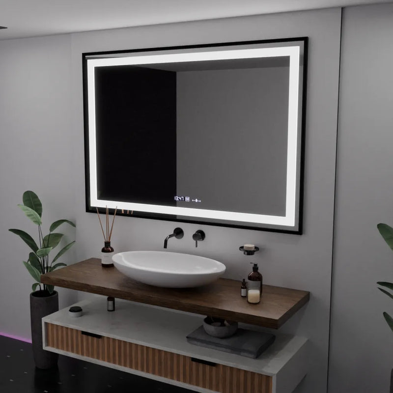 Oglinda LED Rectangulara, 100x65cm, Verite Majeste Noir Motion Glow Marcello, Sistem Dezaburire, Ceas & Termometru, Dimabila-1
