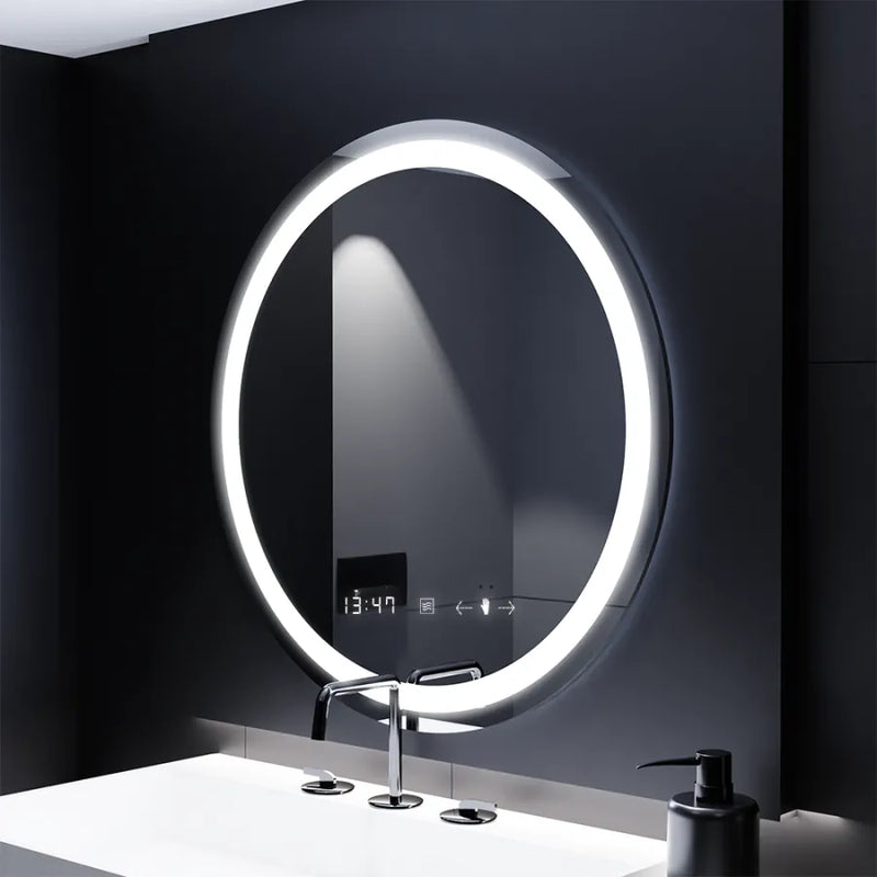 Oglinda LED Rotunda, 70cm, Celeste MotionGlow Marcello, Sistem Dezaburire, Ceas & Termometru, Dimabila-1