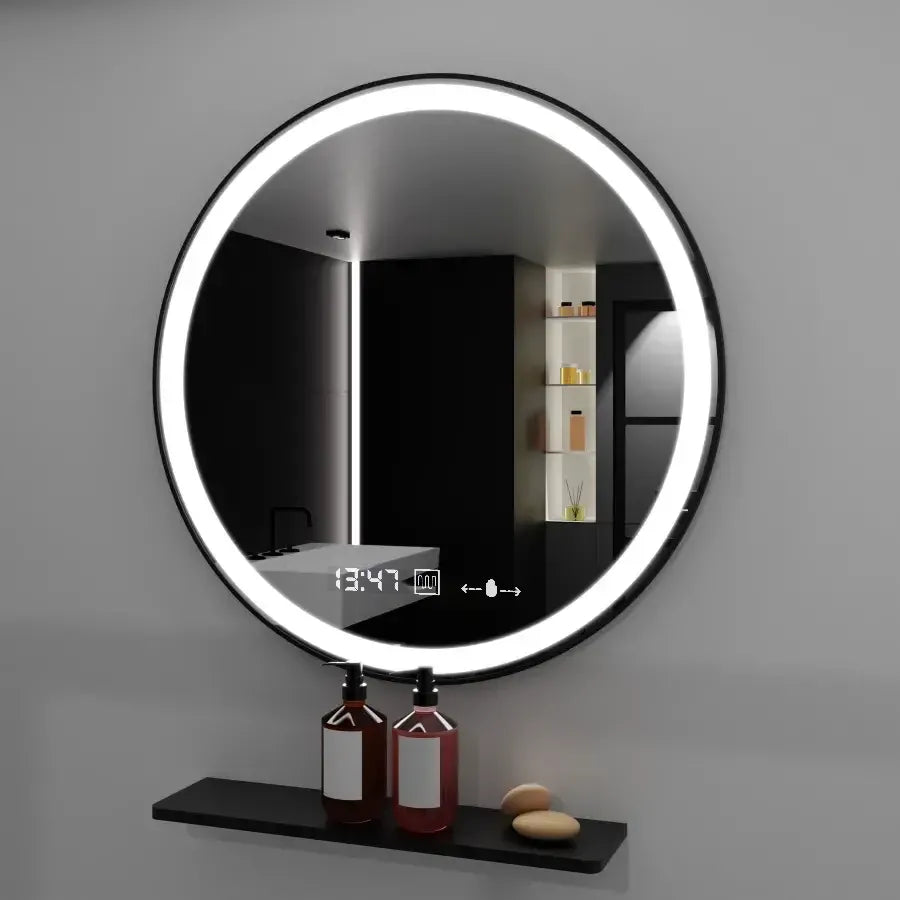 Oglinda LED Rotunda 70cm Celeste Majeste Noir MotionGlow Marcello Sistem Dezaburire Ceas & Termometru Dimabila