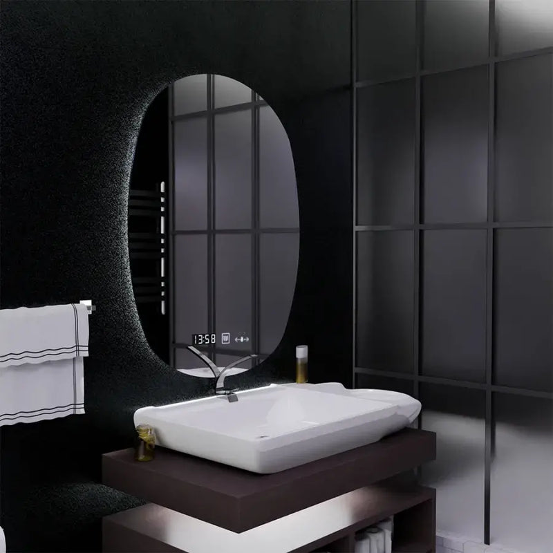 Oglinda LED Ovala, 60x80cm, Ranya Senzor MotionGlow Marcello, Sistem Dezaburire, Ceas & Termometru, Dimabila-4
