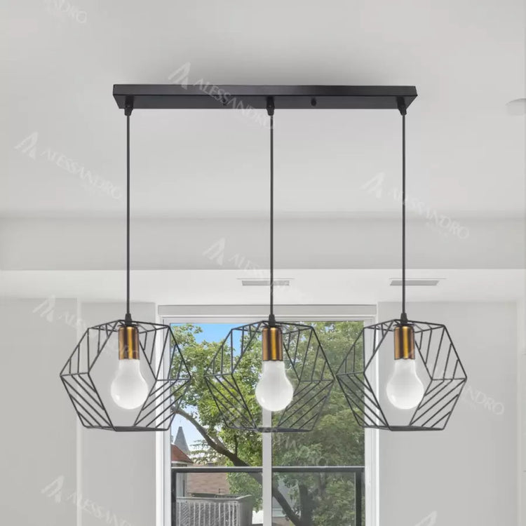 Pendul Hexagonia 3x E27 Negru