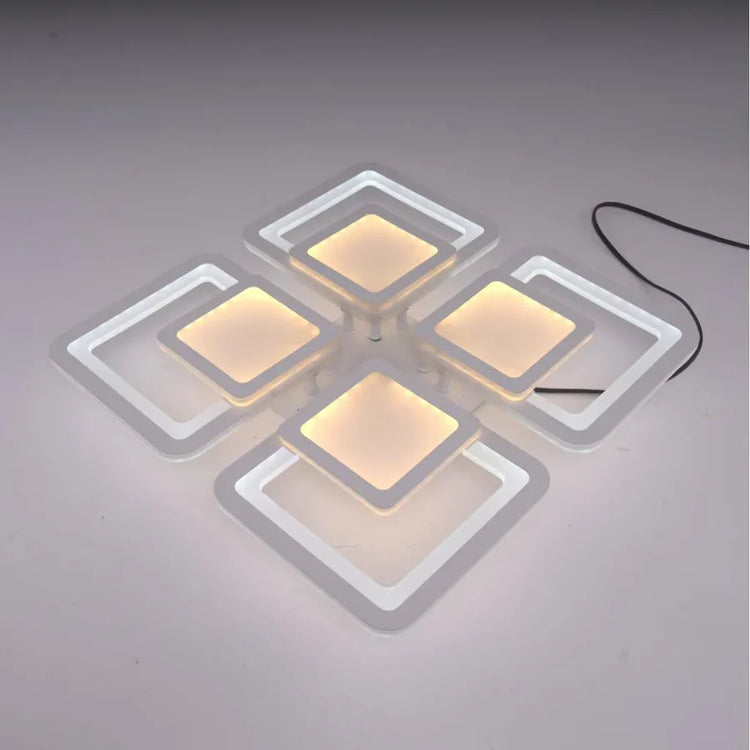 Lustra LED cu telecomanda SUSAN 96W, 4 Patrate, lumina Rece/Calda/Neutra, Dimabila, Alb