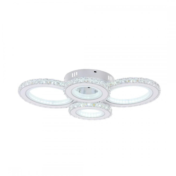 Lustra LED cu telecomanda si cristal NOVA ROTONDA RGB 82W, 4 Cercuri, lumina Rece/Calda/Neutra, Dimabila, Alb