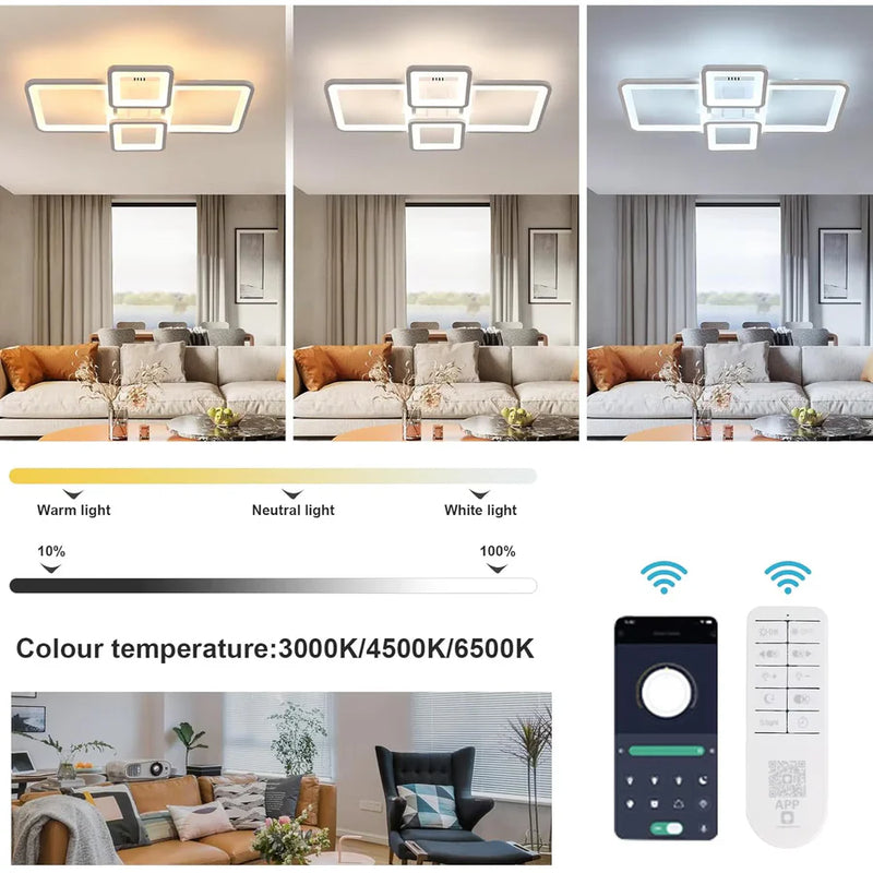 Lustra LED cu telecomanda ELLA 67W, 4 Patrate, lumina Rece/Calda/Neutra, Dimabila, Alb-10