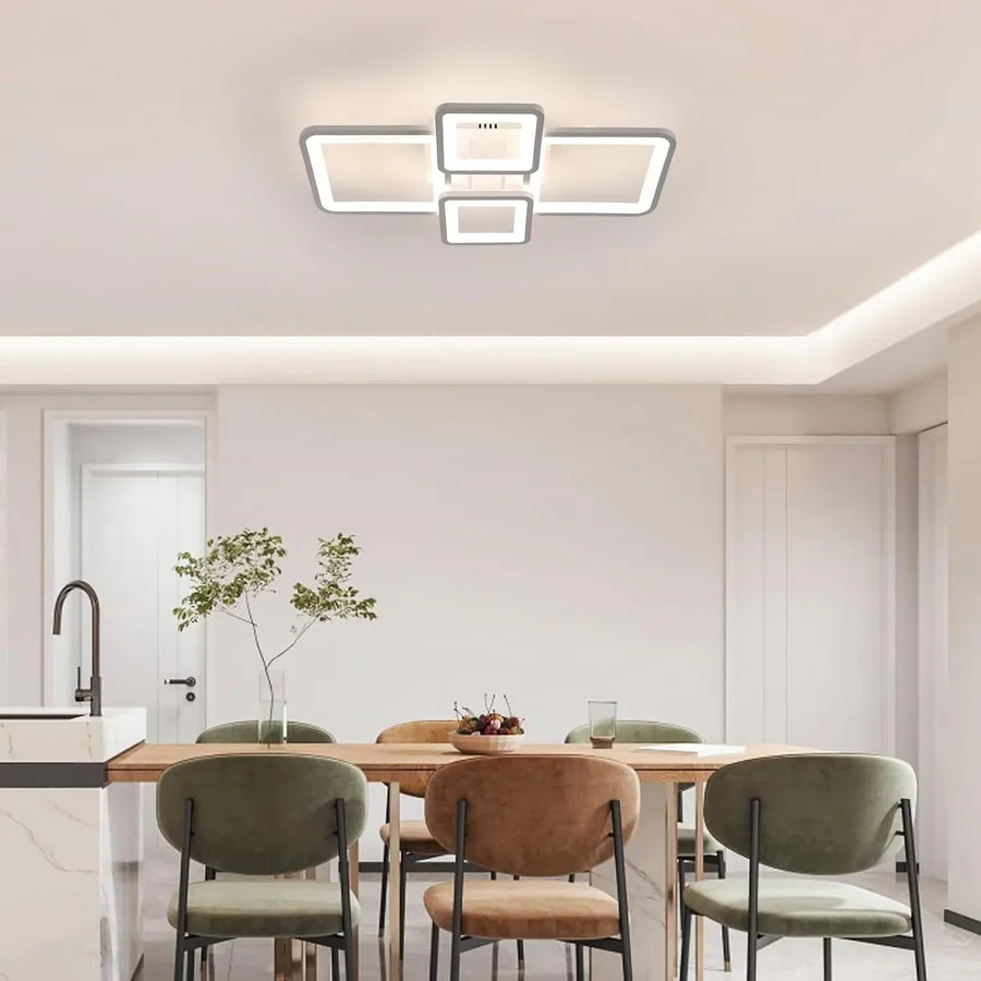 Lustra LED cu telecomanda ELLA 67W, 4 Patrate, lumina Rece/Calda/Neutra, Dimabila, Alb