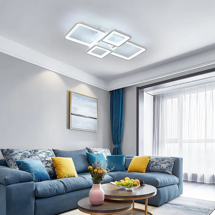 Lustra LED cu telecomanda ELLA 67W, 4 Patrate, lumina Rece/Calda/Neutra, Dimabila, Alb