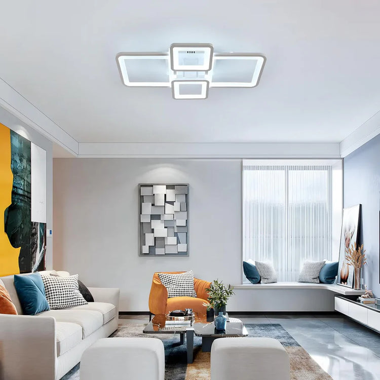 Lustra LED cu telecomanda ELLA 67W, 4 Patrate, lumina Rece/Calda/Neutra, Dimabila, Alb