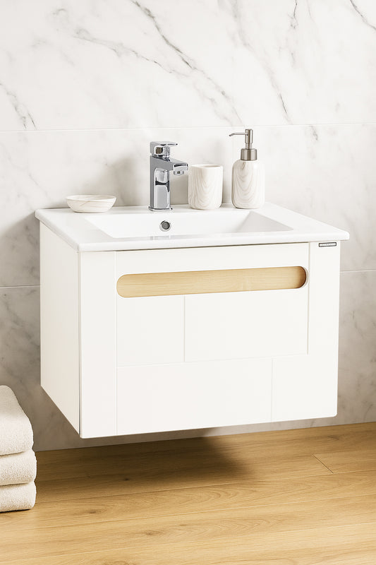 Mobilier Baie și lavoar, Seria 032, Sertare, 60cm, Alb/Sonoma