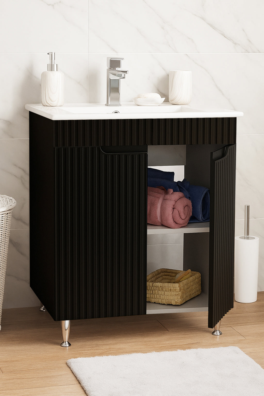 Mobilier Baie MDF și lavoar, Seria 033, 60cm, Negru