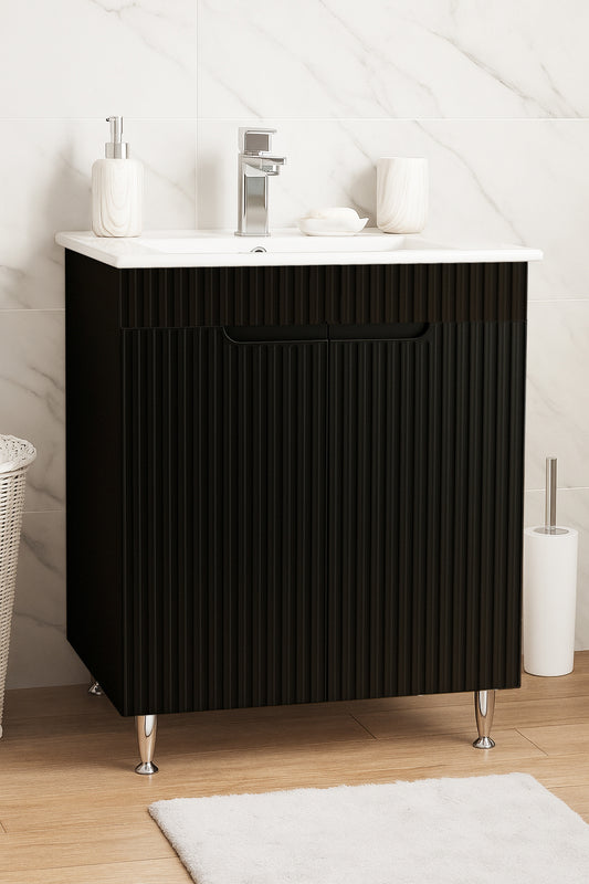Mobilier Baie MDF și lavoar, Seria 033, 60cm, Negru