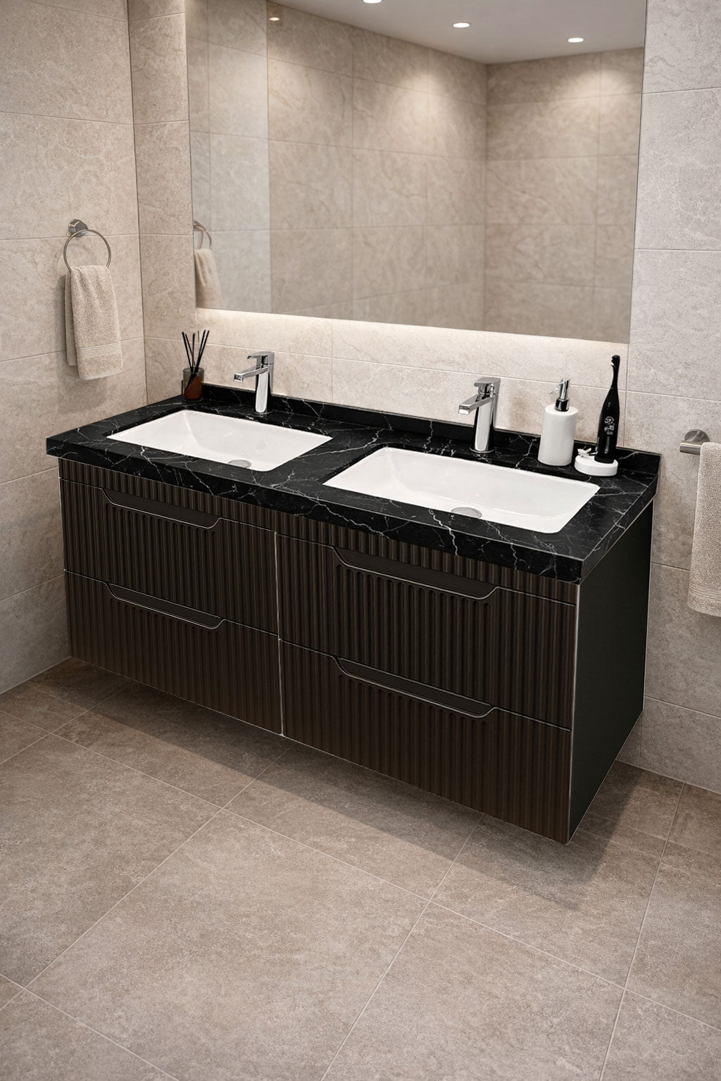 SERIA 033 - MOBILIER BAIE 120CM MDF NEGRU+LAVOAR GRANIT NEGRU/ALB