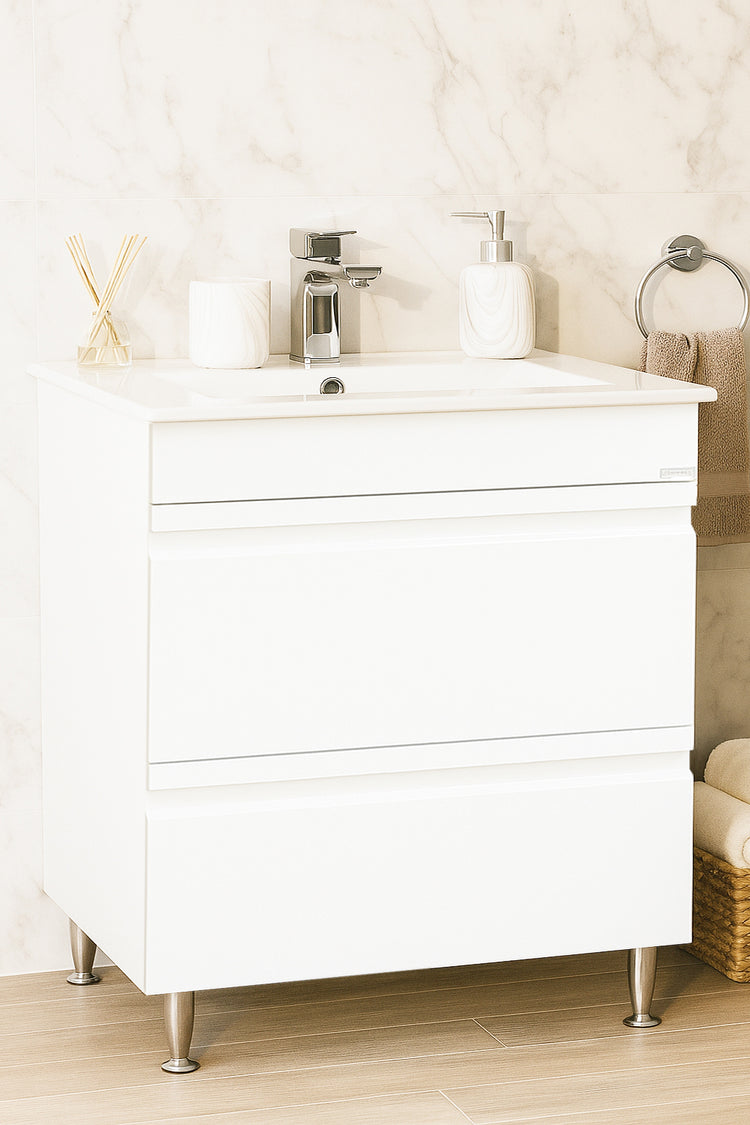 Mobilier Baie MDF și lavoar, Seria 086, Sertare, 70cm, Alb