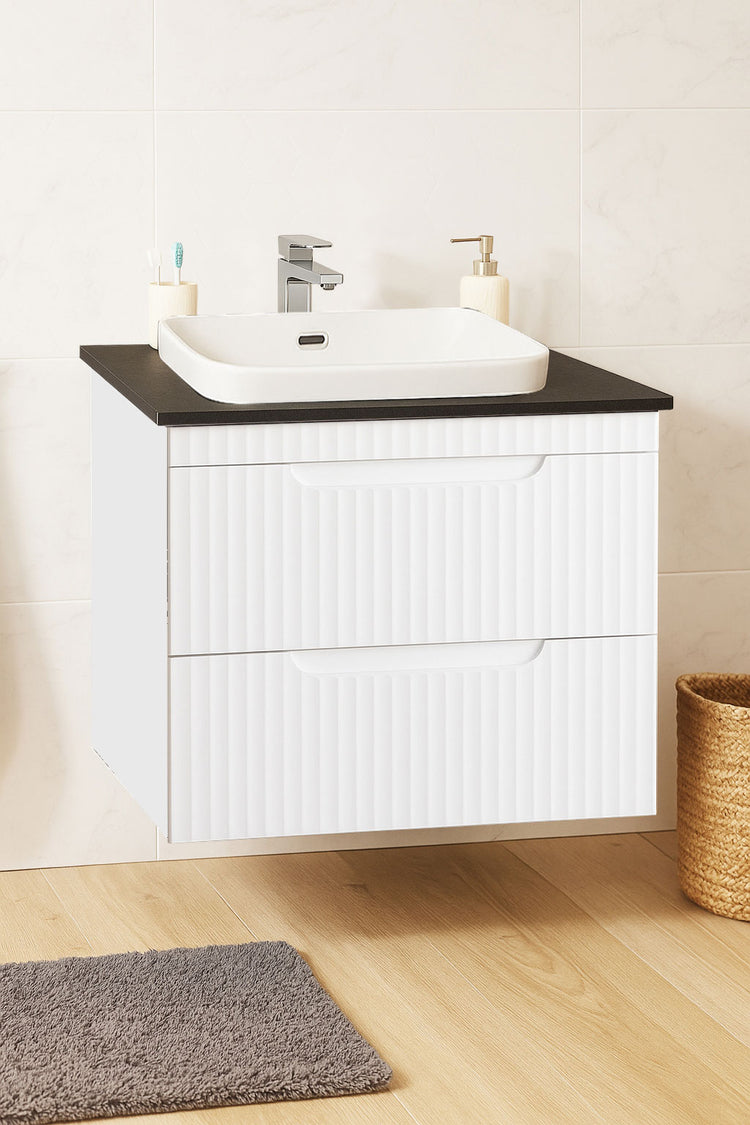 Seria 633 - Mobilier baie MDF cu blat compozit ceramica 60cm ALB + Lavoar Granit