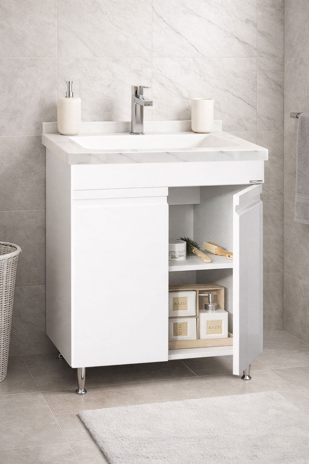 SERIA 886 - MOBILIER BAIE 60CM MDF ALB+LAVOAR GRANIT DUBAI