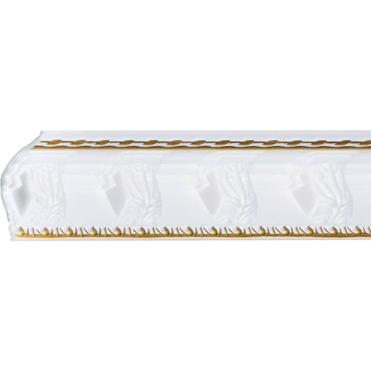 Bagheta decorativa de colt M21BZ, din polistiren, alb/auriu, 8 x 6 x 200 cm