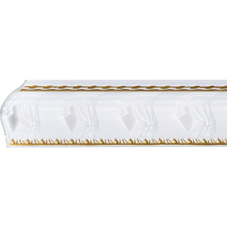 Bagheta decorativa de colt M21BZ, din polistiren, alb/auriu, 8 x 6 x 200 cm