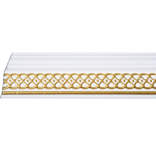 Bagheta decorativa de colt M30BZ, din polistiren, alb/auriu, 8 x 6 x 200 cm