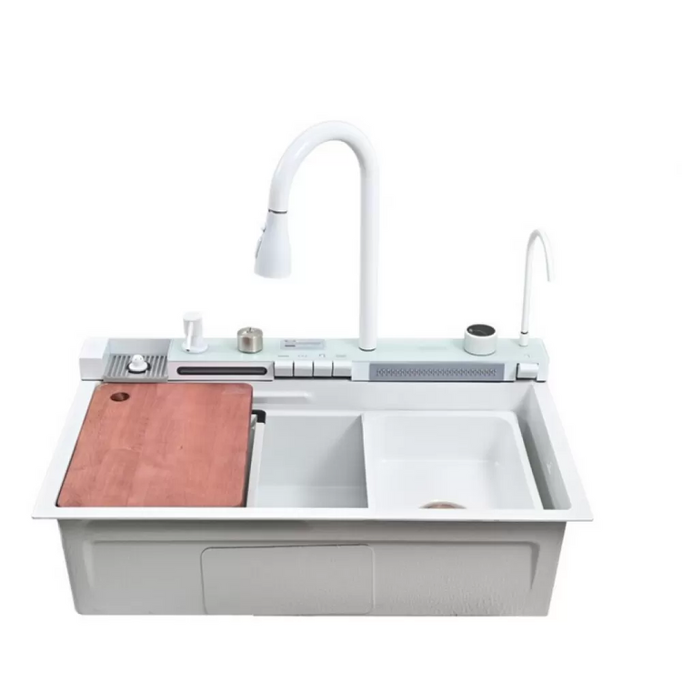 Chiuveta multifunctionala, bucatarie, otel inoxidabil, baterie dubla, accesorii incluse, scurgere cu tocator, Hausberg HBC-9955AB