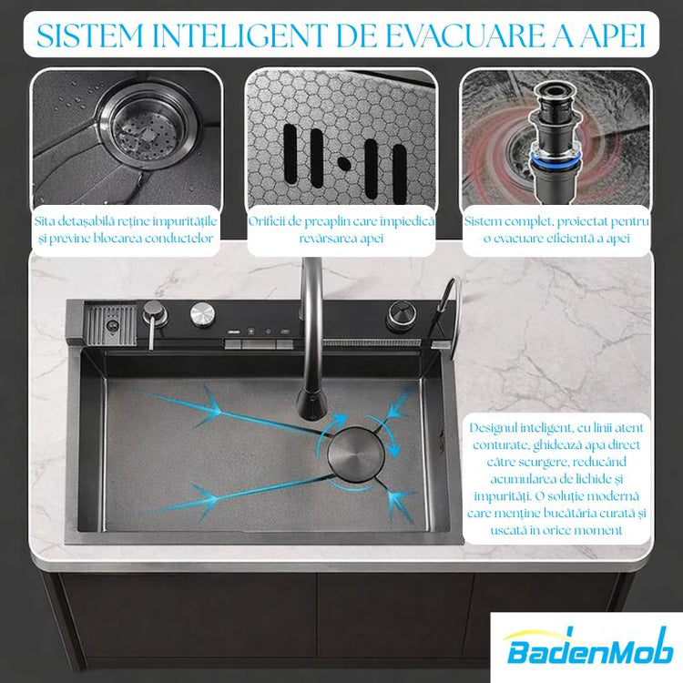 Set chiuveta bucătărie SMART inox 75x45 cm cu baterie inclusă – finisaj lucios/texturat