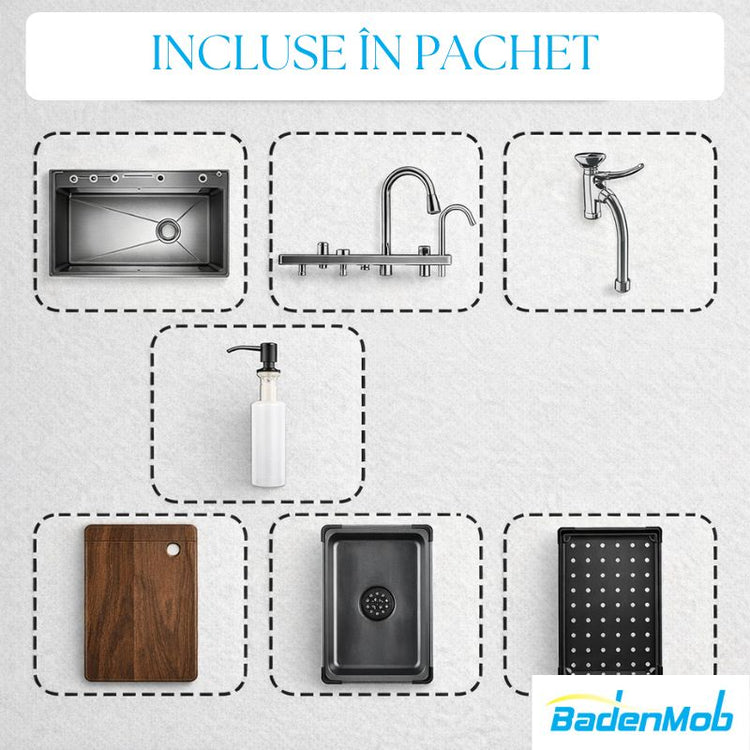 Set chiuveta bucătărie SMART inox 75x45 cm cu baterie inclusă – finisaj lucios/texturat