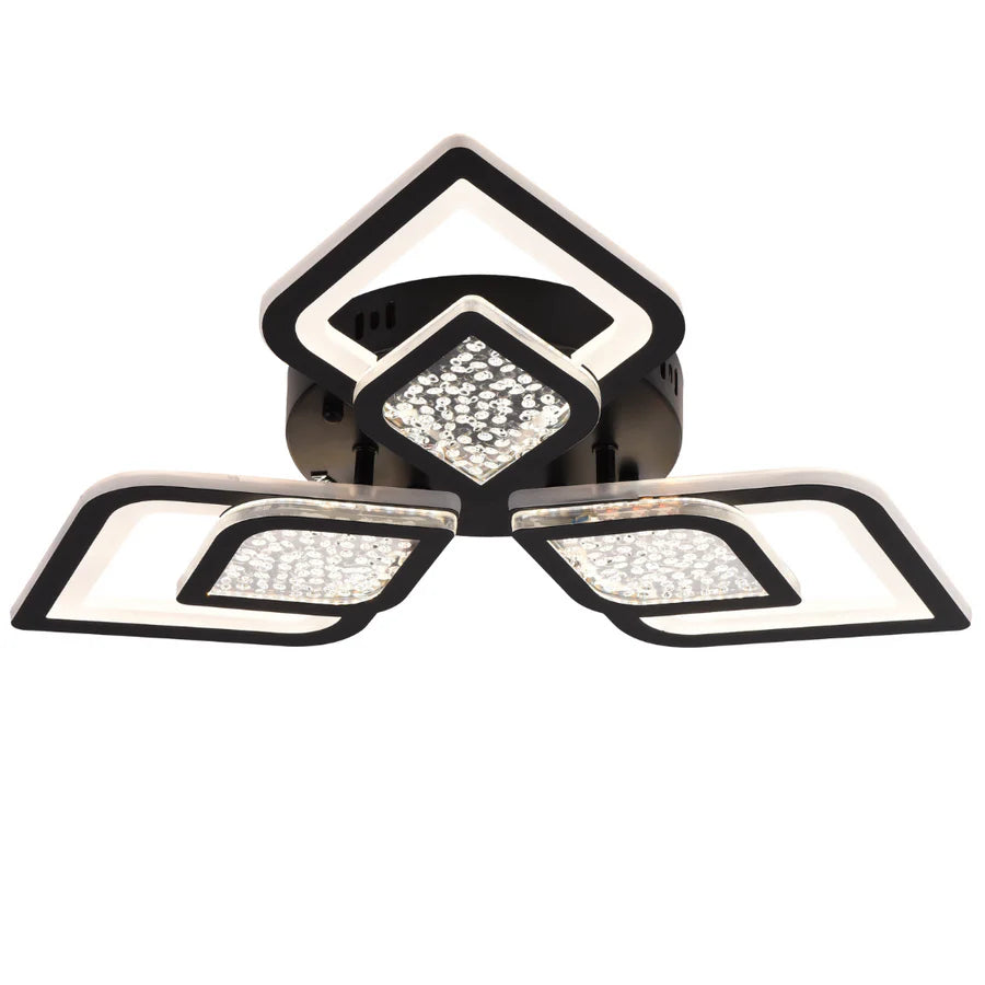 Lustra LED cu telecomanda Lorenzo, 67W, 3 Petale, lumina Rece/Calda/Neutra, Dimabila, Negru