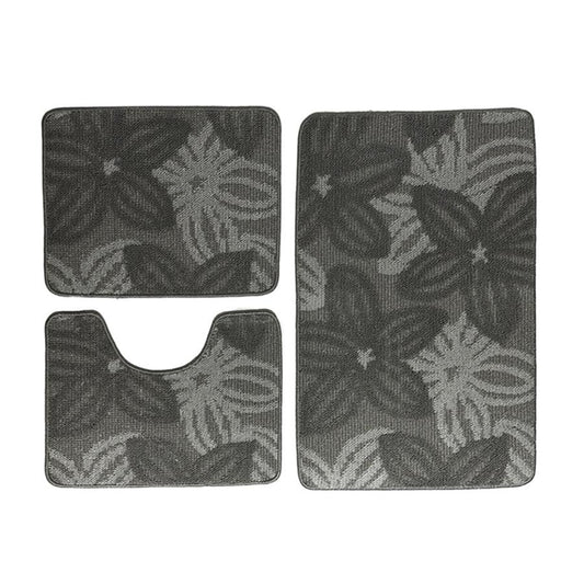 Set 3 Covorase Baie Antiderapante, Gri cu Model, 80x50x40cm